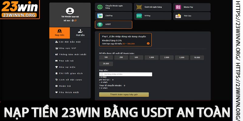 Nạp tiền 23win với tiền mã hoá 23win